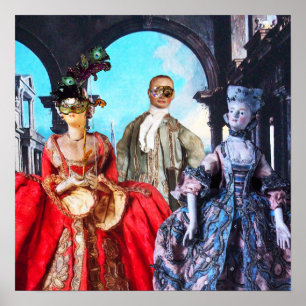 PÓSTER FIESTAS DE DISFRACES DE MÁSCARAS DE TITERES ITALIA