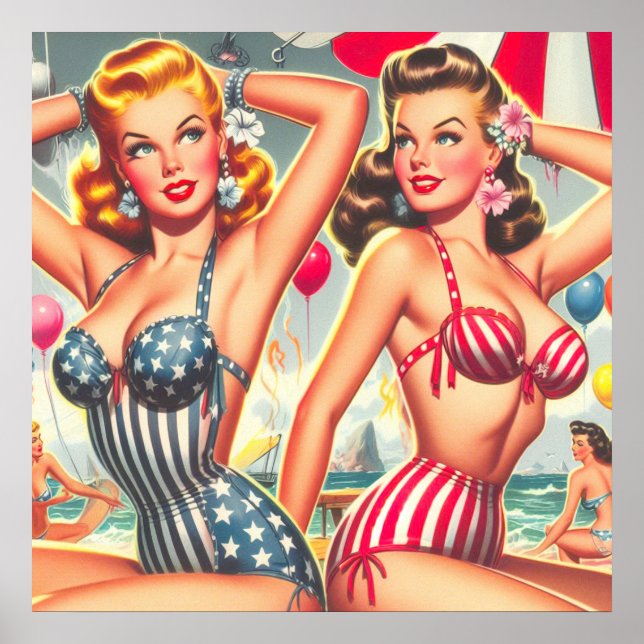 Póster Fiestas Retro Beach Pin-ups (Frente)
