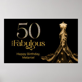 Póster Fifty and Fabulous Gold Dress Black 50th Birthday