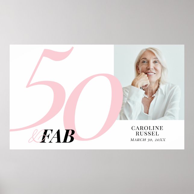 Póster Fifty and Fabulous Pink Bold Birthday Party (Frente)