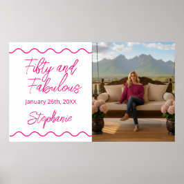 Póster Fifty and Fabulous Pink Script Banner Poster