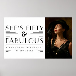 Póster Fifty & Fabulous Art Deco Photo 50th Birthday