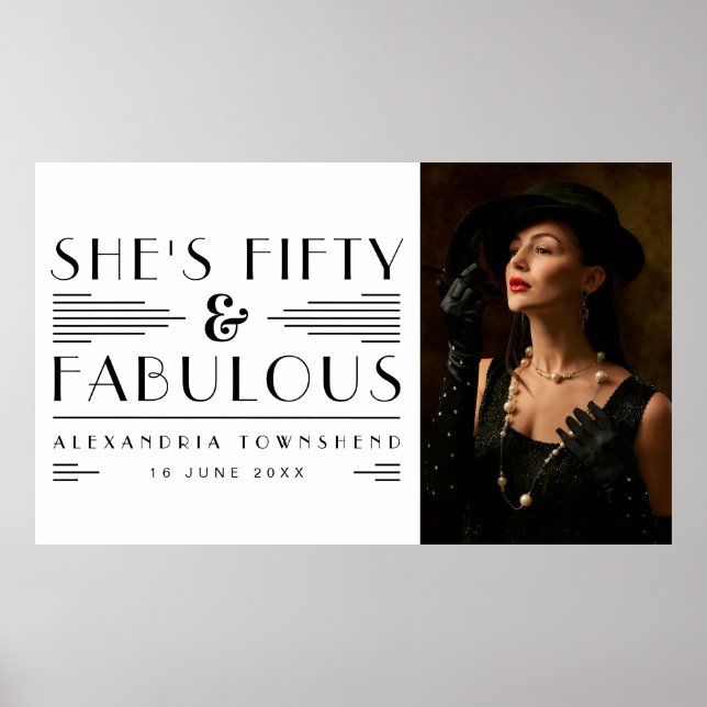 Póster Fifty & Fabulous Art Deco Photo 50th Birthday (Frente)