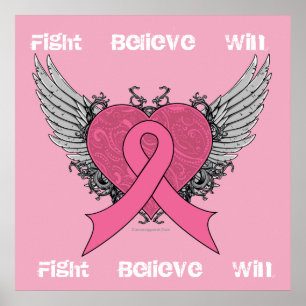 Póster Fight Believe Win - Breast Cancer Poster