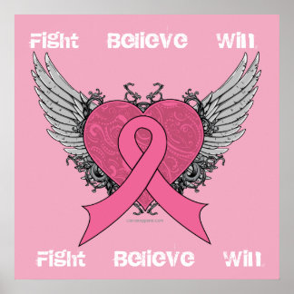 Póster Fight Believe Win - Breast Cancer Poster