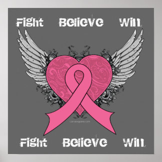 Póster Fight Believe Win - Breast Cancer Poster