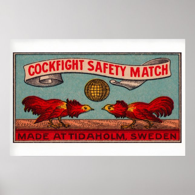 Póster Fighting Roosters - Matchbox Print - Sweden Wall (Frente)
