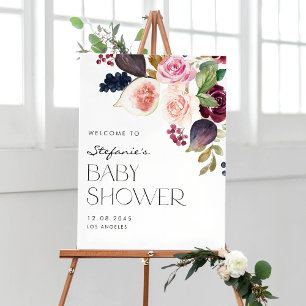 Póster Figs de acuarela y Baby Shower de flores de grano