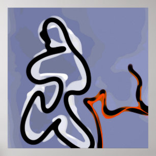 Póster Figura con Línea: Azul abstracto, Naranja, B y W