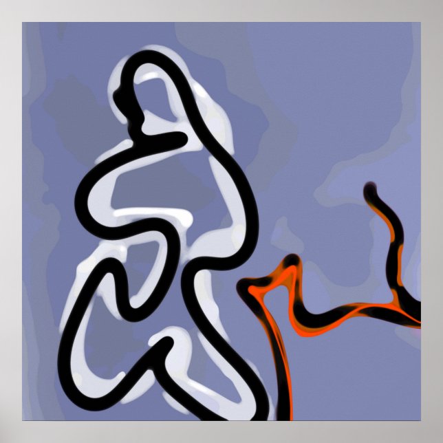 Póster Figura con Línea: Azul abstracto, Naranja, B y W (Frente)