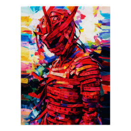 Póster Figura de Caligrafía Vibrante con Texto Rojo Atado