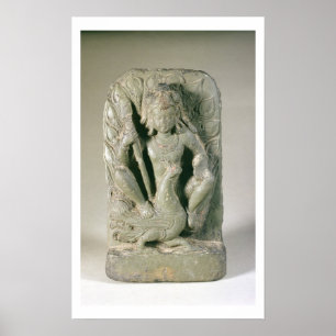 Póster Figura de Skanda con su pavo real, colinas de