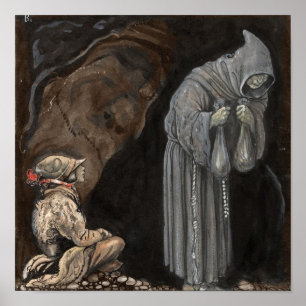 Póster Figura del misterio en capa encapuchada con el