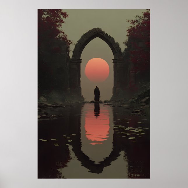 Póster Figura Encapuchada Arco Gótico Sol de Sangre (Frente)