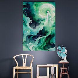 Póster Figura fantasma verde con luna