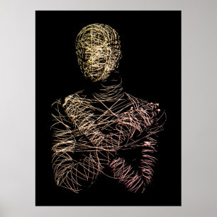 Póster Figura Humana en Movimiento Abstracto en Alambre