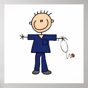 Póster Figura masculina enfermera - azul del palillo