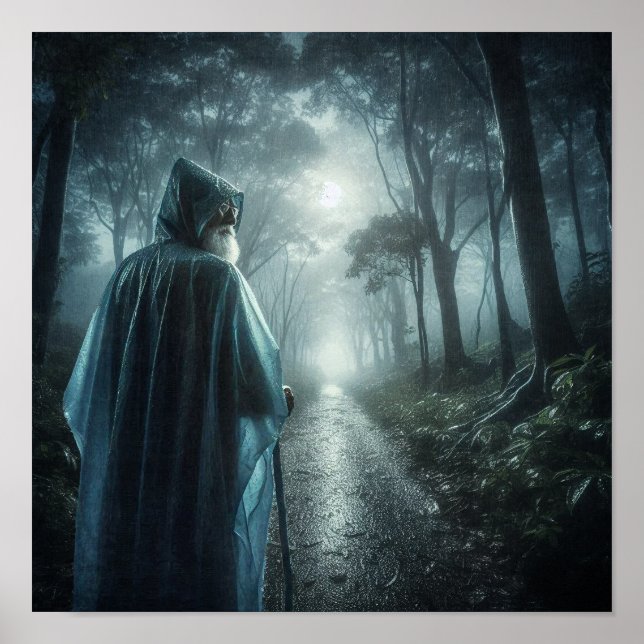 Póster Figura Mística en Bosque Brumoso (Frente)