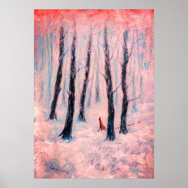 Póster Figura similar a Caperucita Roja en un bosque inve (Frente)