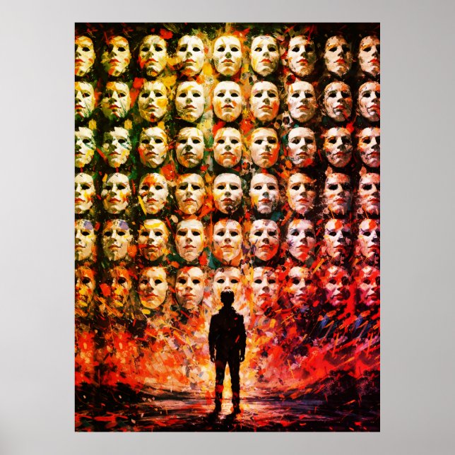 Póster Figura sin Rostro Multitud Enmascarada Impasto Sur (Frente)