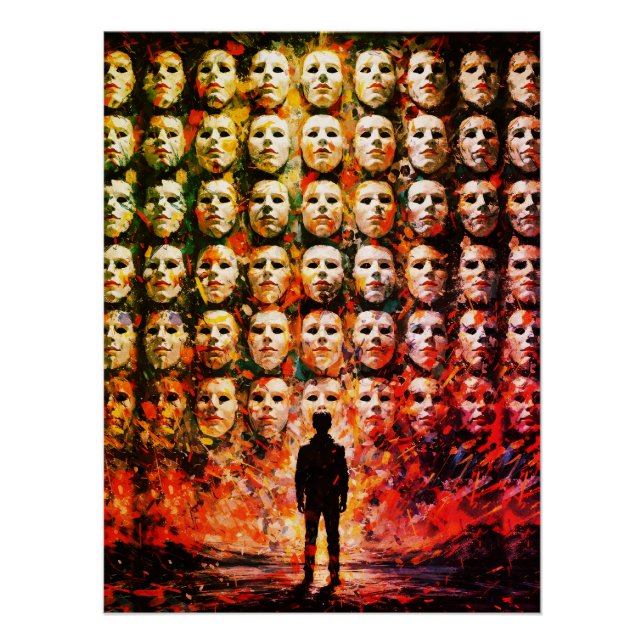 Póster Figura sin Rostro Multitud Enmascarada Impasto Sur (Anverso)