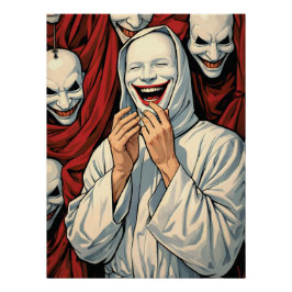 Póster Figuras de culto enmascaradas sonrientes y espeluz