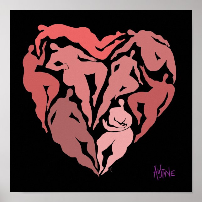 Póster Figuras inspiradas en Matisse en forma de corazón (Frente)