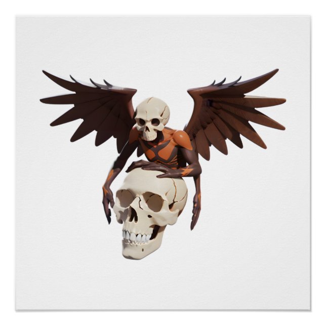 Póster Figure with Skull, Wings, and Orange Patterns (Anverso)