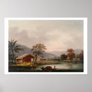 Póster Figures Guiding a Sampan Round a Bend in a River,