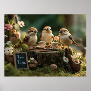 Póster Figuritas de pájaros en miniatura teniendo una fie
