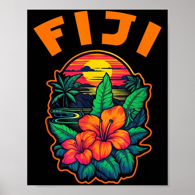 Póster Fiji Islands Pacific Ocean Trocal Flowers Beach Va (Frente)