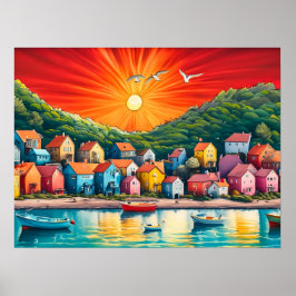 Póster Fila arcoiris de casas de playa