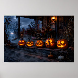 Póster Fila de Calabazas en el Pórtico