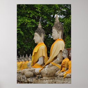 Póster Fila de estatuas de Buda, Wat Yai Chaya Mongkol