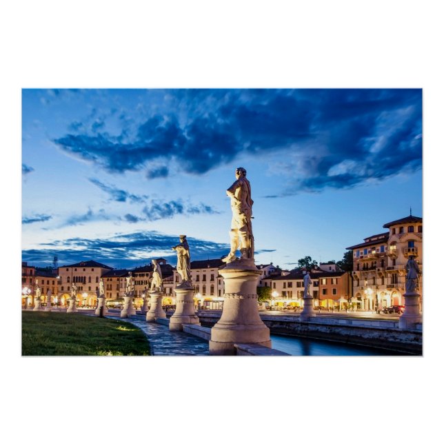Póster Fila de estatuas iluminadas en Padova (Anverso)