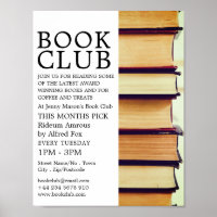 Fila de libros antiguos, publicidad en el club de