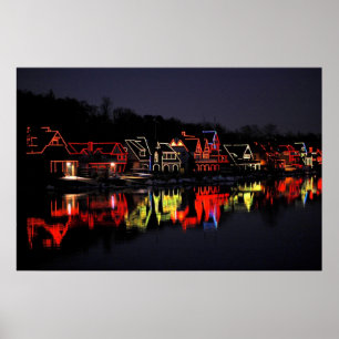 Póster Fila del Boathouse de Philadelphia en el navidad