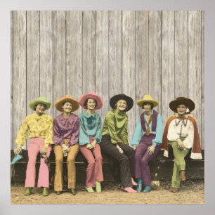 Póster Fila del poster occidental de las vaqueras del