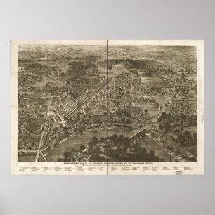 Póster Filadelfia 1876, Mapa Panorámico de Vista de Ojos 