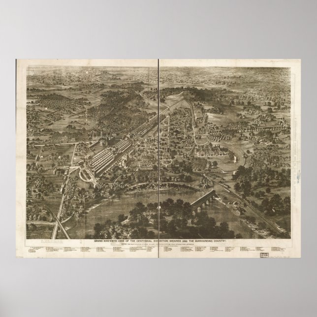 Póster Filadelfia 1876, Mapa Panorámico de Vista de Ojos  (Frente)