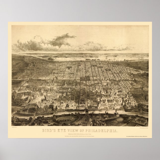 Póster Filadelfia, Mapa Panorámico de la PA - 1857 (Frente)
