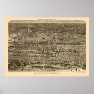 Póster Filadelfia, Mapa Panorámico de la PA - 1872