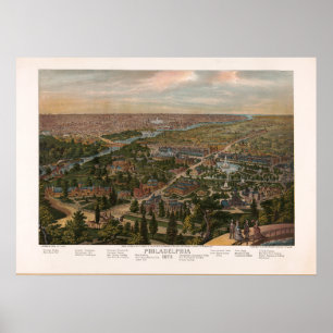 Póster Filadelfia PA Panoramic Map Vintage 1876