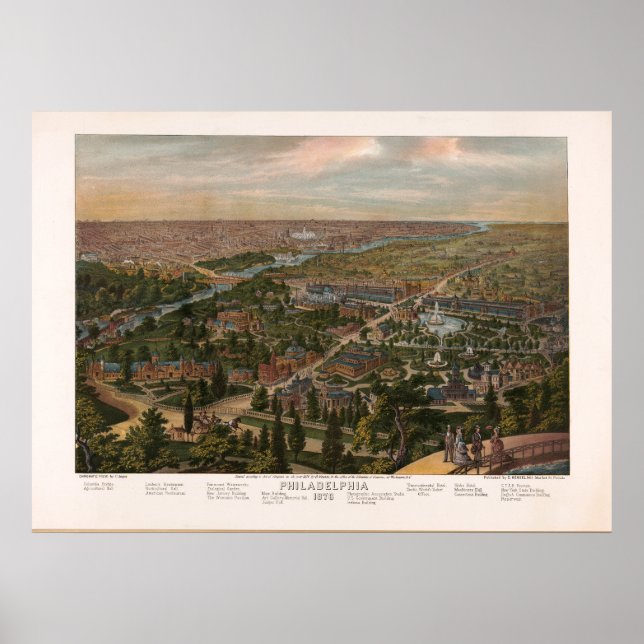 Póster Filadelfia PA Panoramic Map Vintage 1876 (Frente)