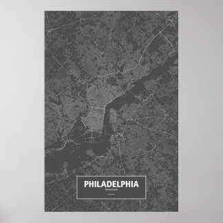 Póster Filadelfia, Pennsylvania (blanco sobre negro)