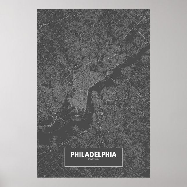 Póster Filadelfia, Pennsylvania (blanco sobre negro) (Frente)
