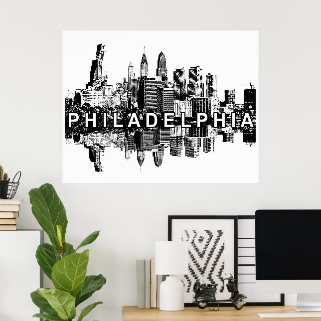 Póster Filadelfia, Pennsylvania en blanco y negro (Oficina en casa)