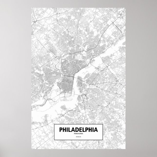 Póster Filadelfia, Pennsylvania (negro sobre blanco) (Frente)