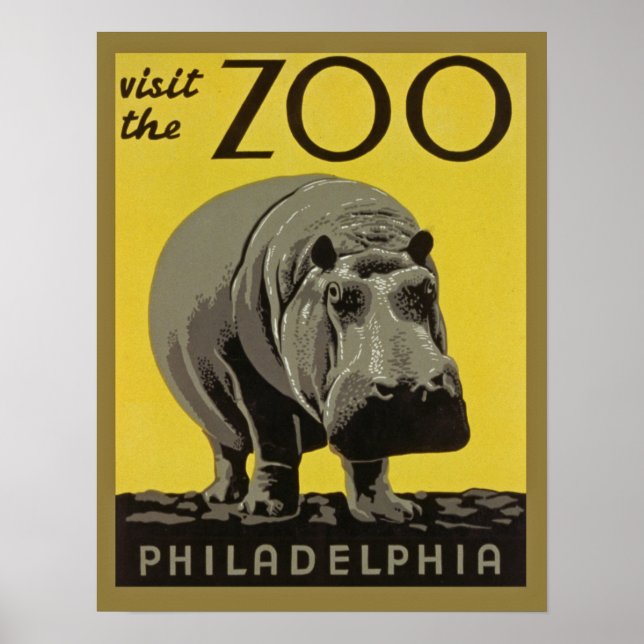 Póster Filadelfia, poster de zoológico de época con Hipop (Frente)