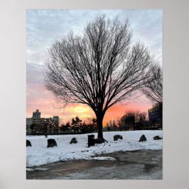 Póster Filadelfia Snowy Sunset with Tree Poster